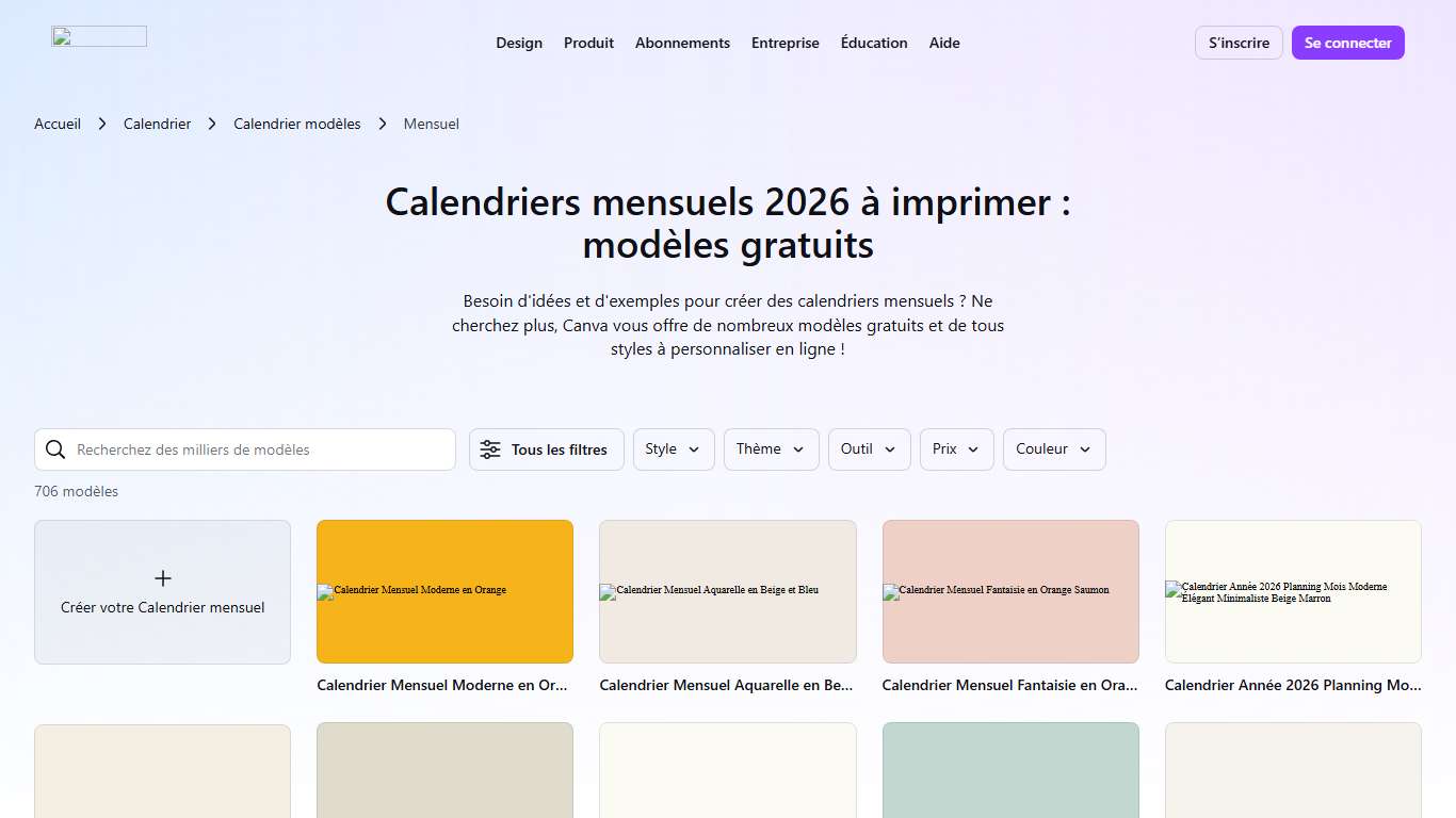 Calendriers mensuels 2026 à imprimer : modèles gratuits Canva